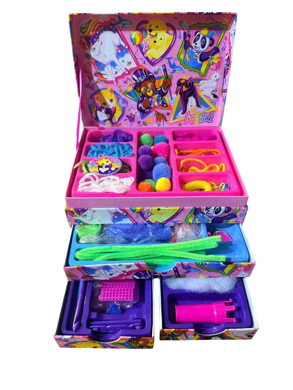 Vintage Y2K Lisa Frank Jewelry Box Craft Organizer Rainbow Animals Activity Set